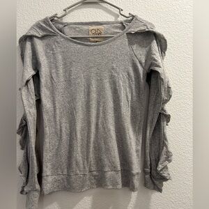 Chaser Gray Long Sleeve Top with Ruffle Details